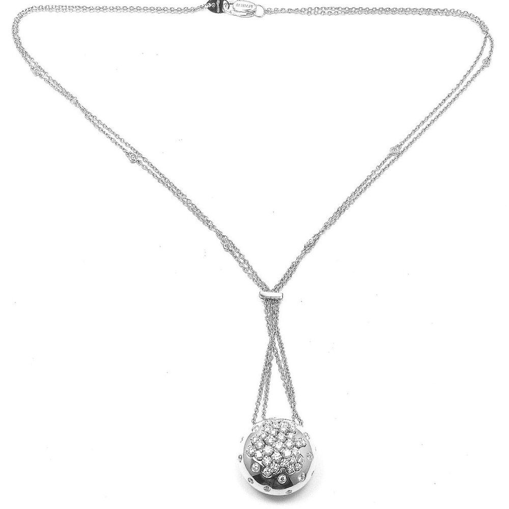 Authentic Damiani 18k White Gold Diamond Drop Cluster Pendant Necklace​